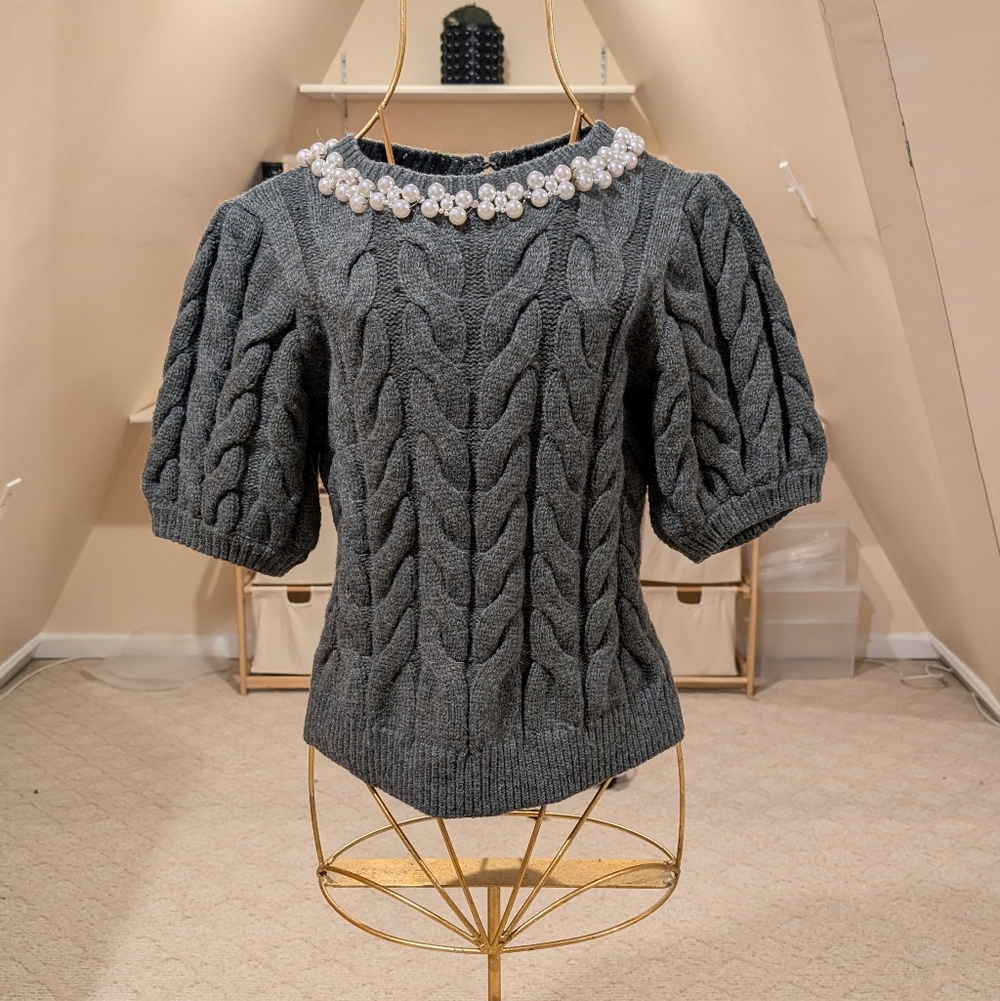Endless Rose Cable Knit Sweater with Imitation Pearl Accents